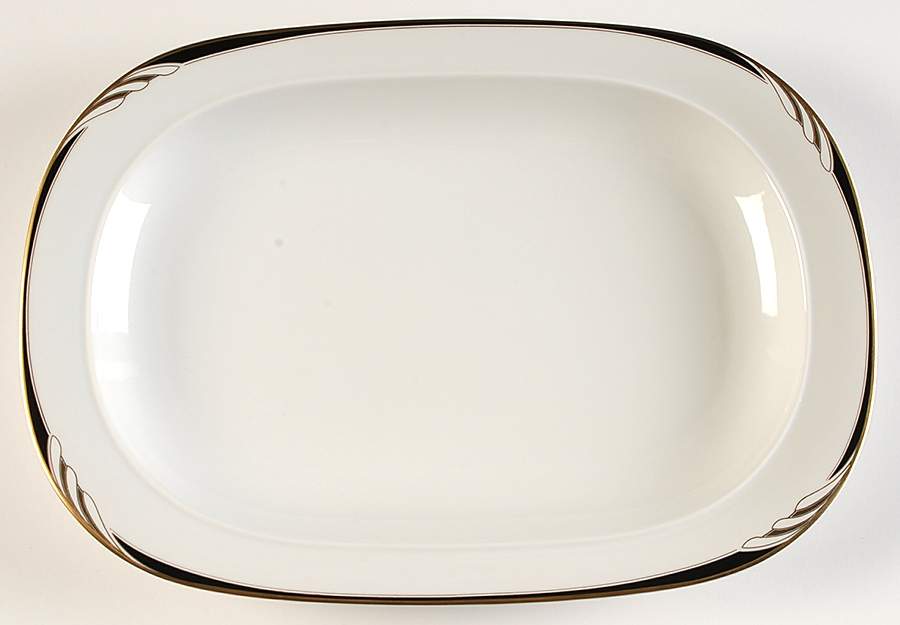 Omega White Black 14" Oval Serving Platter by Mikasa-1