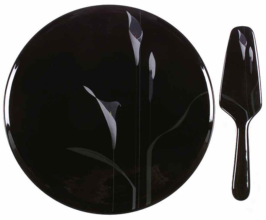 Opus Black Cake Plate & Solid Ceramic Server Set (No Box) by Mikasa-1