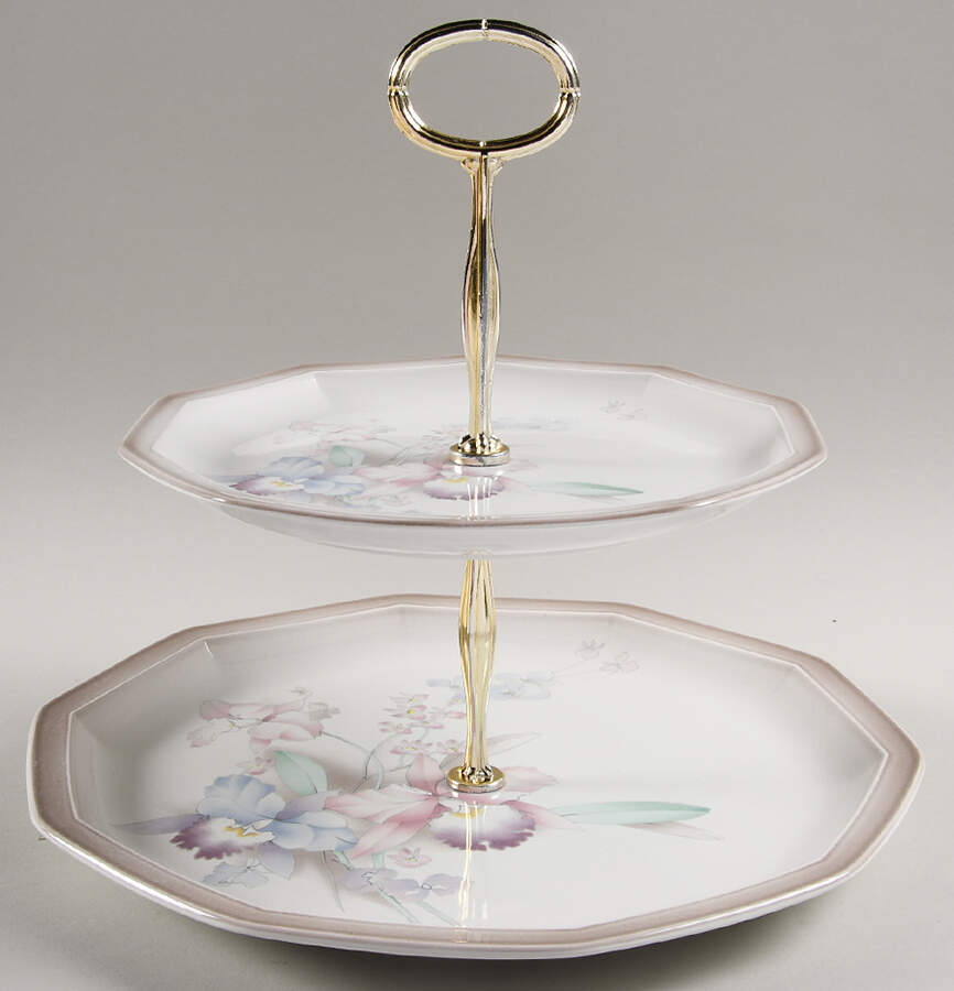 Orchids 6 5/8"-10"  2 Tiered Serving Tray (Dp, Sp) HC by Mikasa-1
