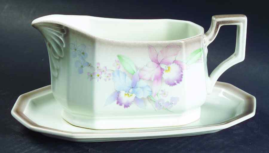 Orchids Gravy Boat & Underplate (Relish/Butter) by Mikasa-1