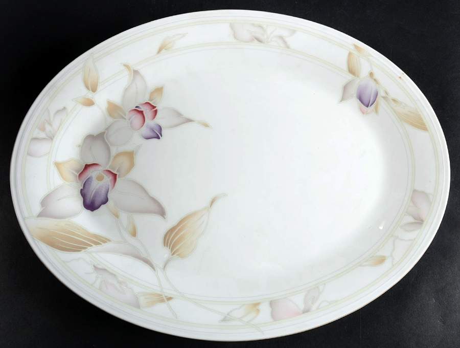 Orchids of Gold 14" Oval Serving Platter by Mikasa-1
