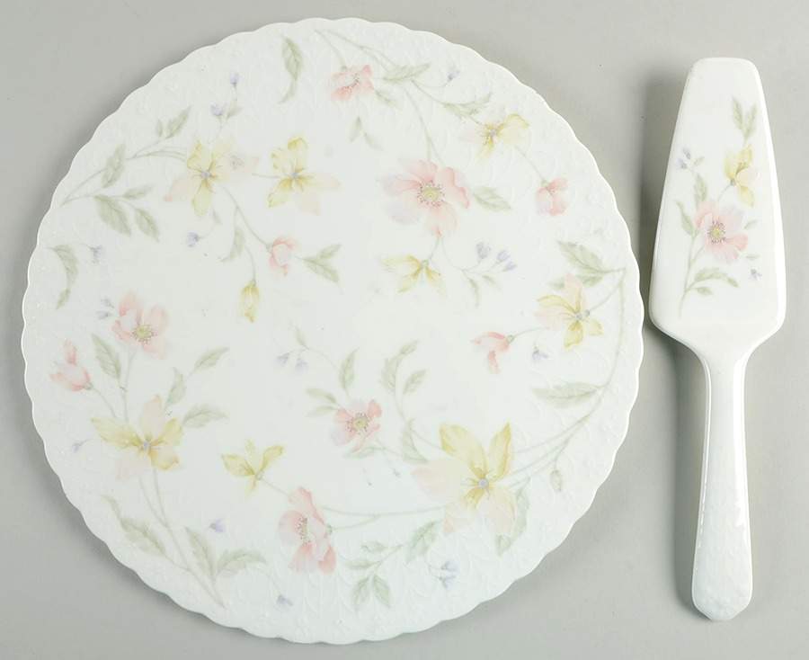 Pastel Bouquet Cake Plate & Solid Ceramic Server Set (No Box) by Mikasa-1