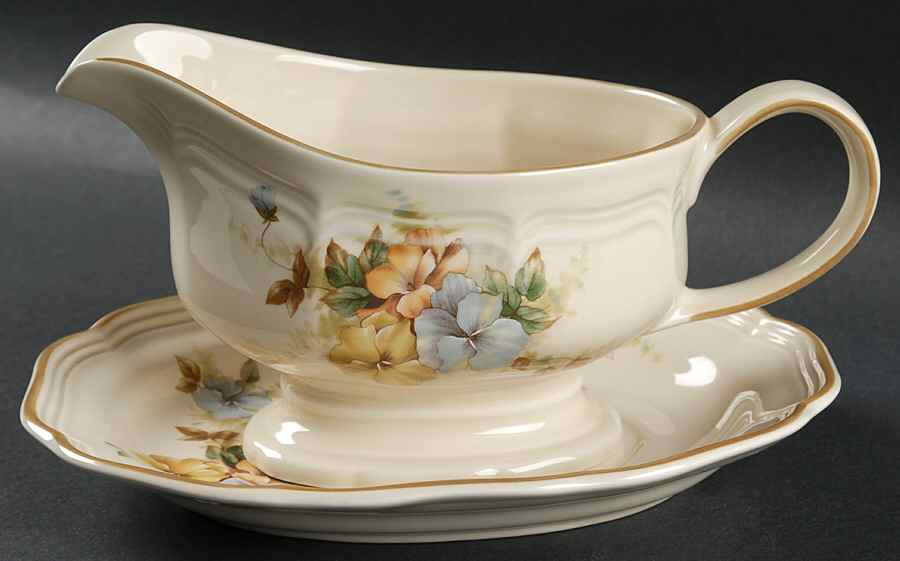 Pansies Gravy Boat & Underplate by Mikasa-1