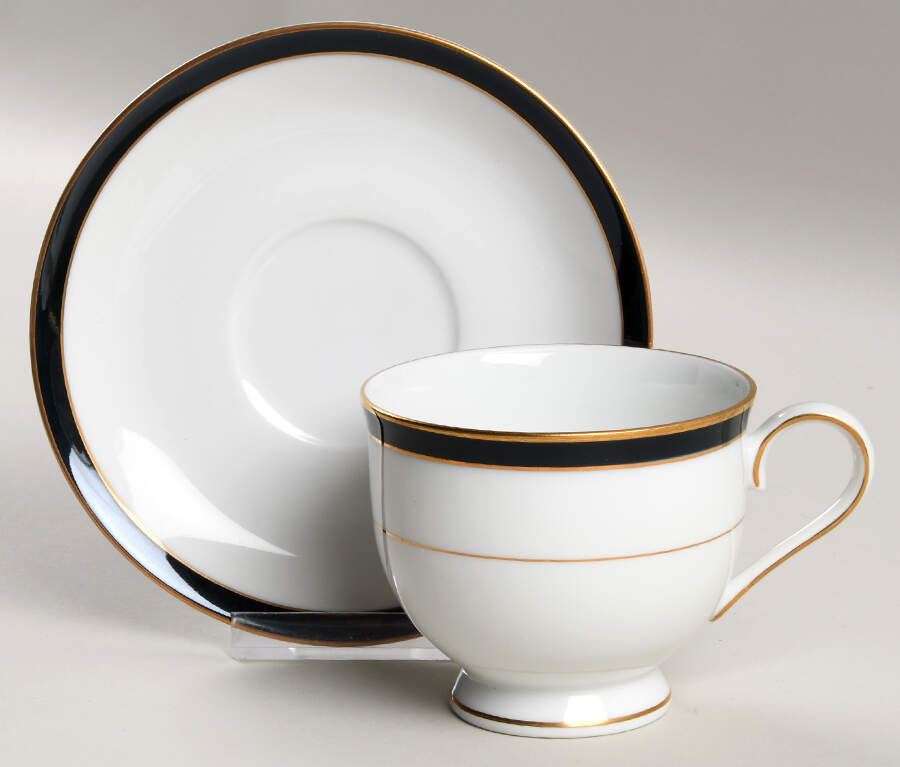 Pearl Black Footed Cup & Saucer Set by Mikasa-1
