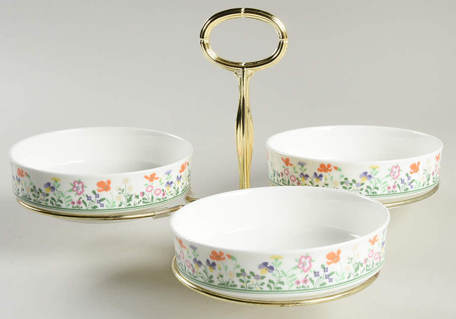 Petit Point 7" x 12" 3-Part Relish & Metal Stand (FR) HC by Mikasa-1