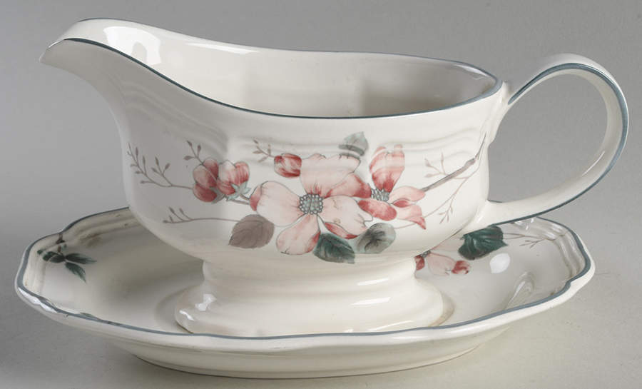Pink Dogwood Gravy Boat & Underplate by Mikasa-1