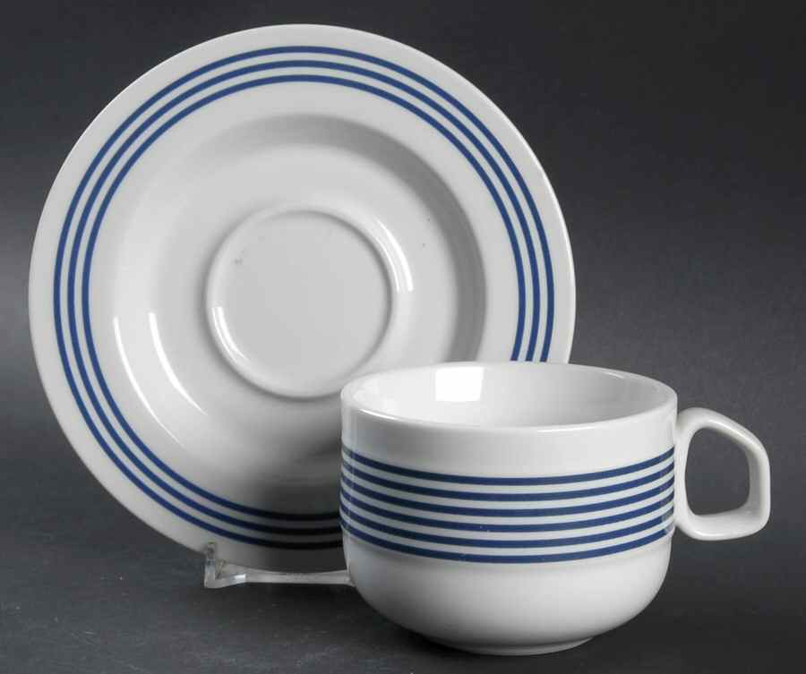 Pinstripe Blue Flat Cup & Saucer Set by Mikasa-1