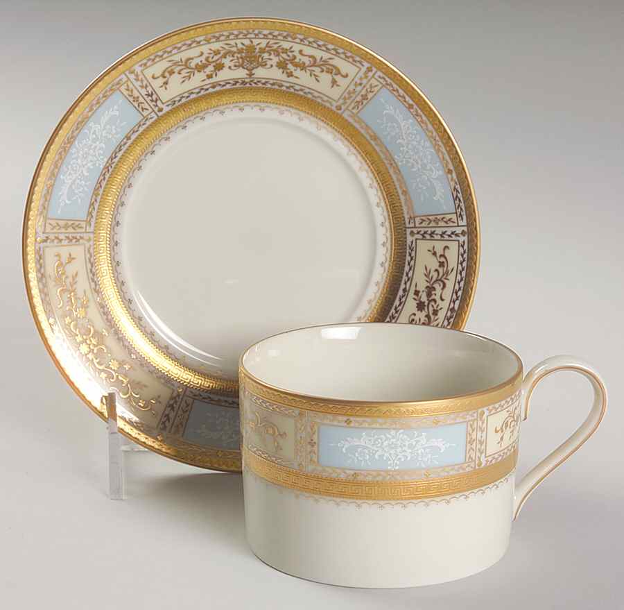 Pompadour Blue (Gold & White Flrs) Flat Cup & Saucer Set by Mikasa-1