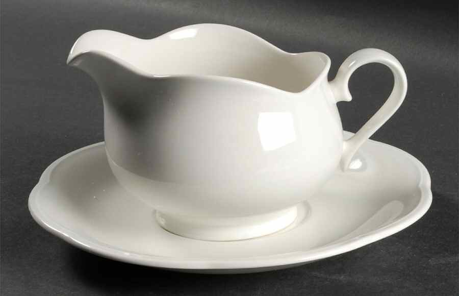 Porcelain White Gravy Boat & Underplate by Mikasa-1