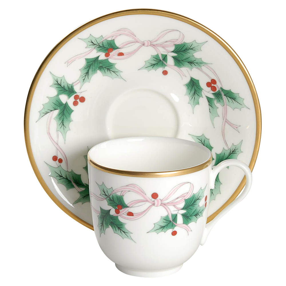 Ribbon Holly Flat Cup & Saucer Set by Mikasa-1