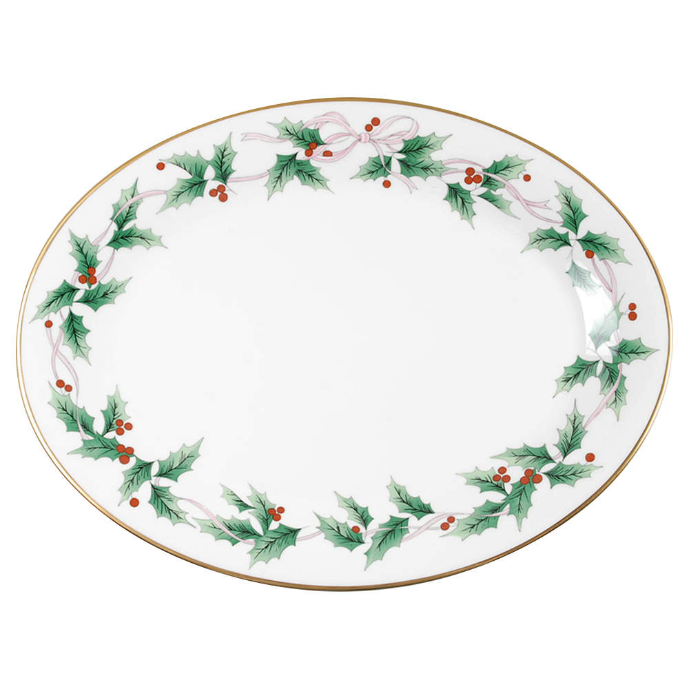 Ribbon Holly 14" Oval Serving Platter by Mikasa-1