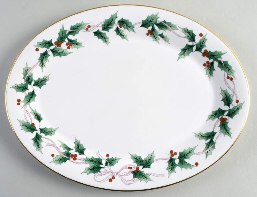 Ribbon Holly 14" Oval Serving Platter by Mikasa-1