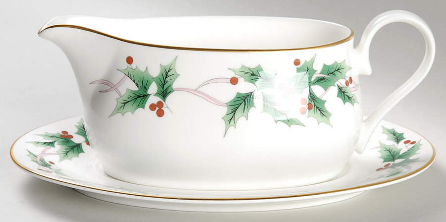 Ribbon Holly Gravy Boat & Underplate by Mikasa-1