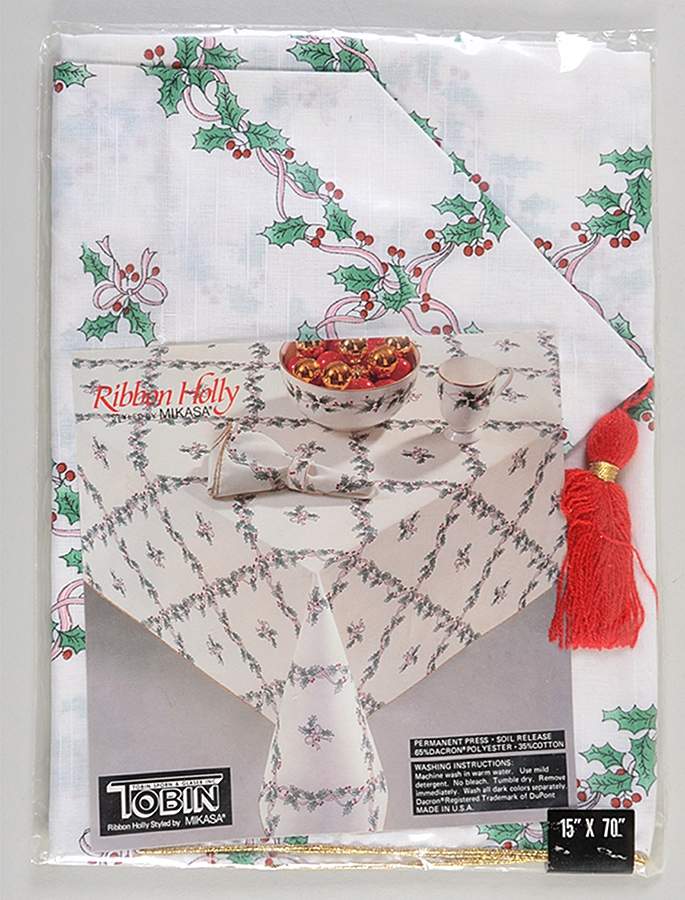 Ribbon Holly 15" X 70" Cloth Table Runner by Mikasa-1