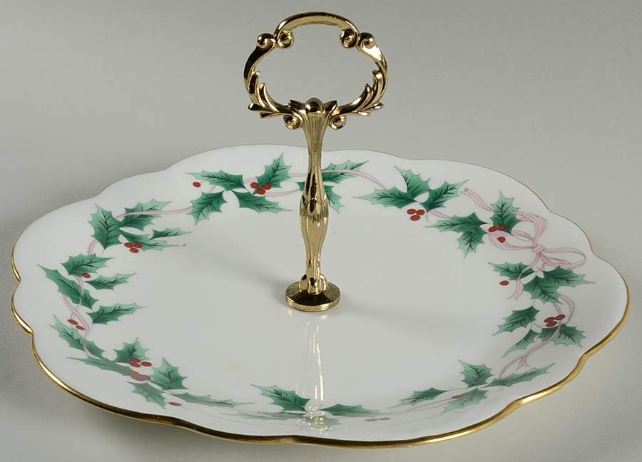 Ribbon Holly Round Serving Plate with Handle (DP) by Mikasa-1