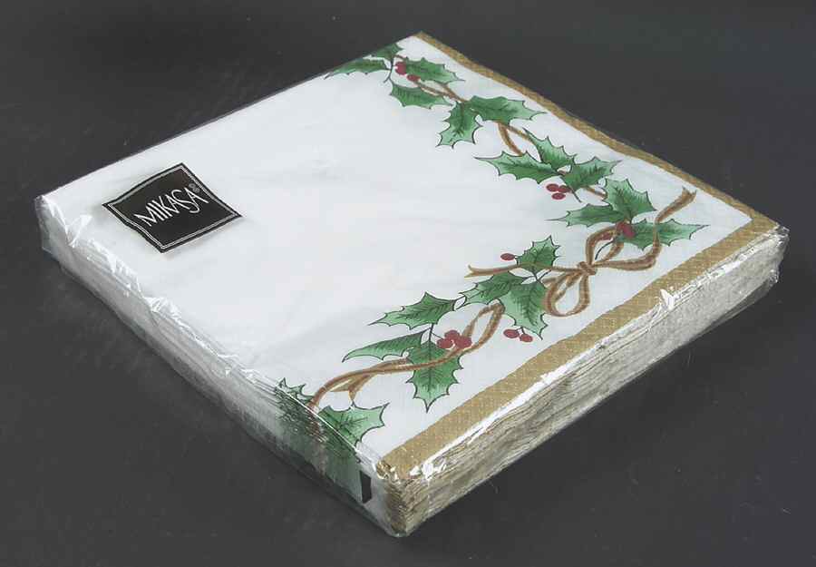 Ribbon Holly Unopened Package of Napkins by Mikasa-1