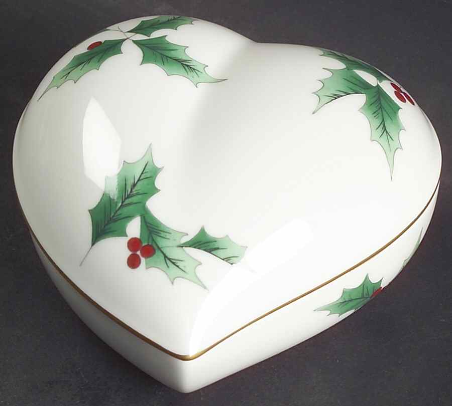 Ribbon Holly Heart Shape Box & Lid by Mikasa-1