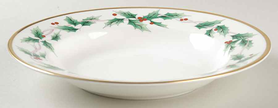 Ribbon Holly Large Rim Soup Bowl by Mikasa-1