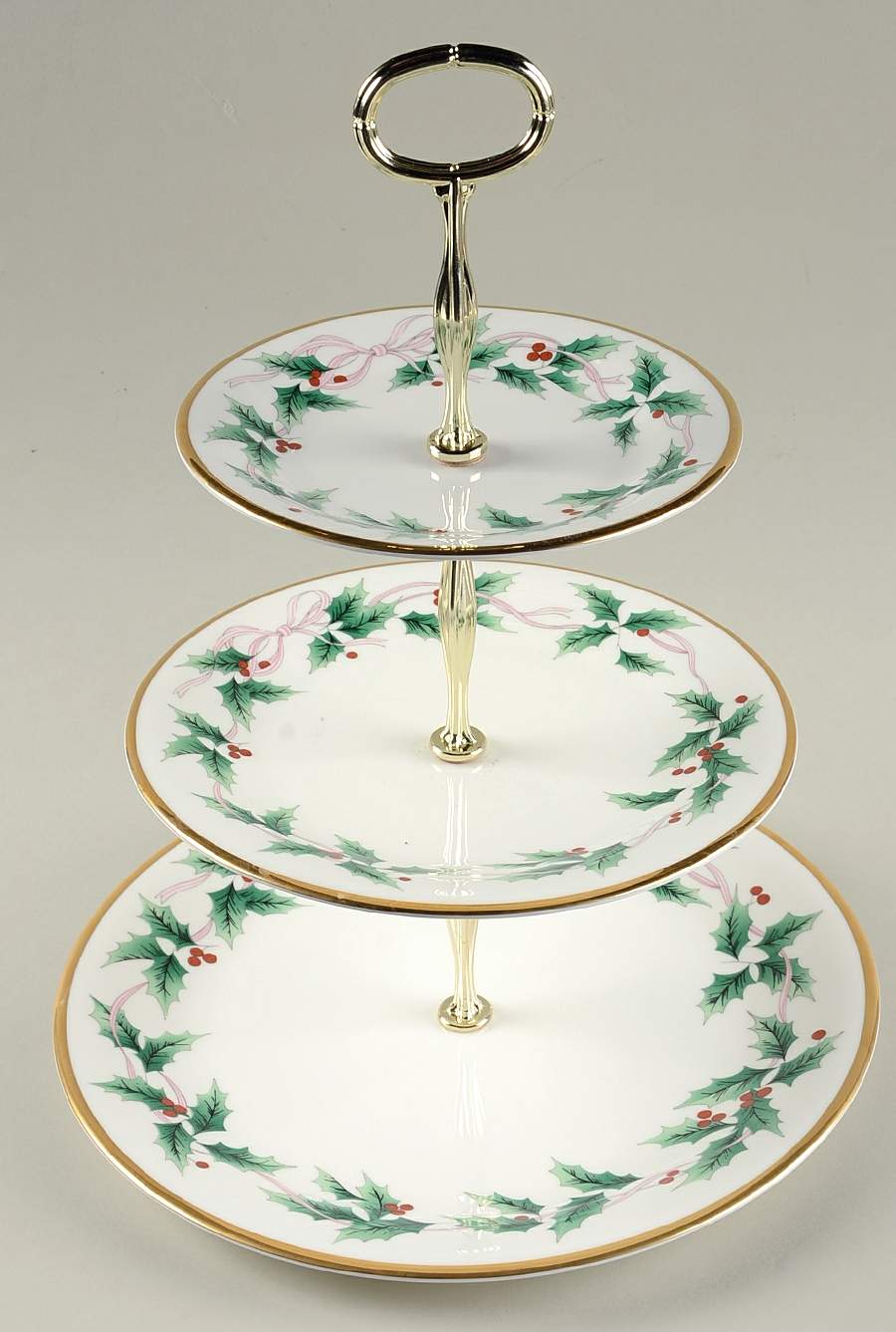 Ribbon Holly 13 7/8"-14 1/4" 3-Tiered Serving Tray(DP,SP,BB) HC by Mikasa-1