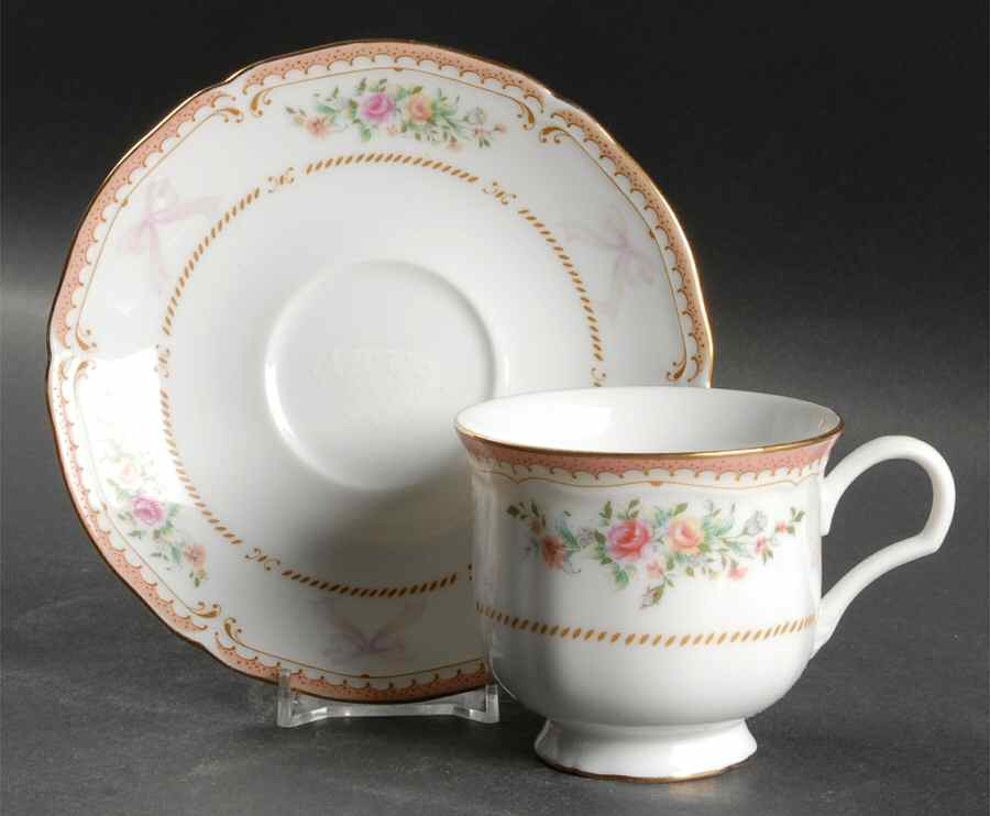 Ribbon Pink Footed Cup & Saucer Set by Mikasa-1