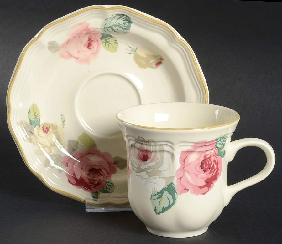 Rose Bowl Flat Cup & Saucer Set by Mikasa-1
