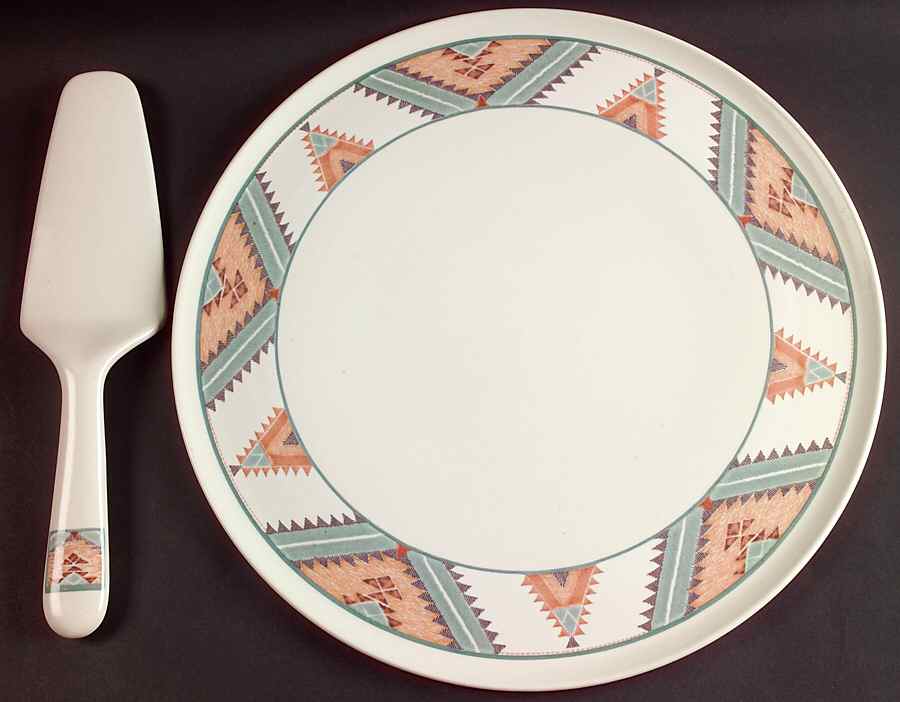 Santa Fe Cake Plate & Solid Ceramic Server Set (No Box) by Mikasa-1