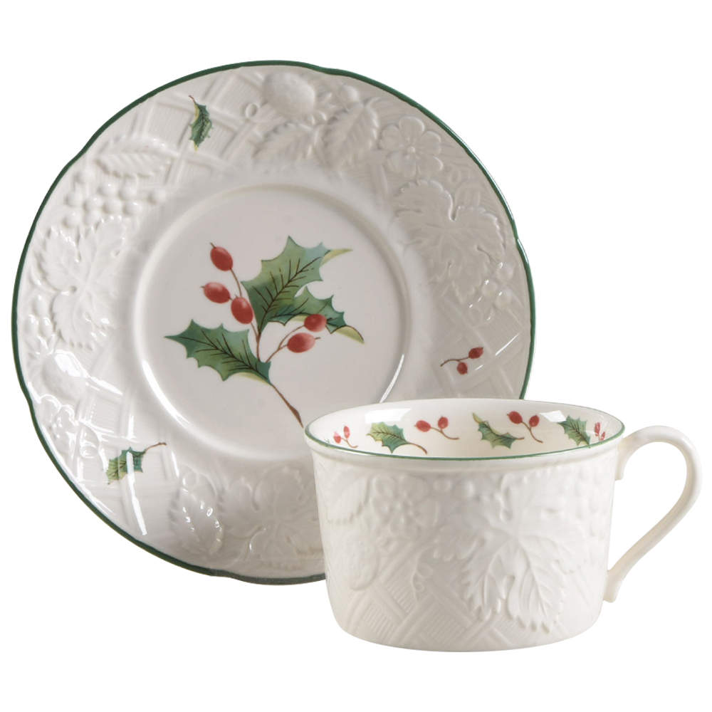 Season's Holly Flat Cup & Saucer Set by Mikasa-1