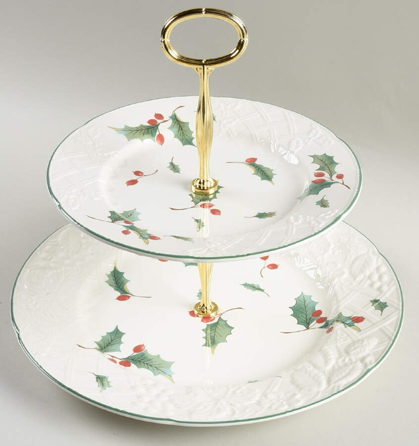 Season's Holly 6 5/8"-10"  2 Tiered Serving Tray (Dp, Sp) HC by Mikasa-1