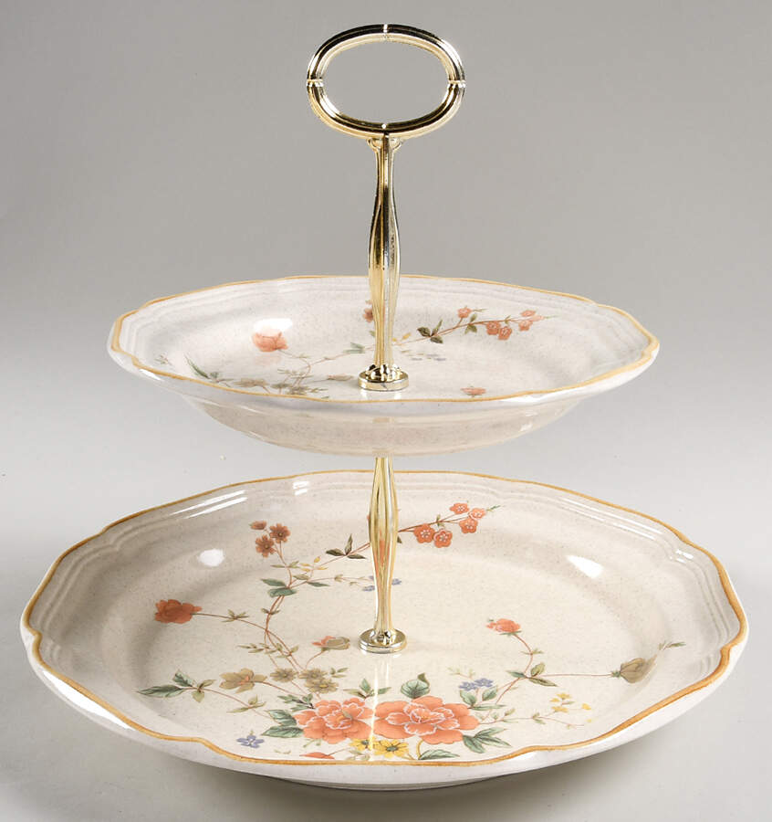 Silk Bouquet 6 5/8"-10"  2 Tiered Serving Tray (Dp, Sp) HC by Mikasa-1