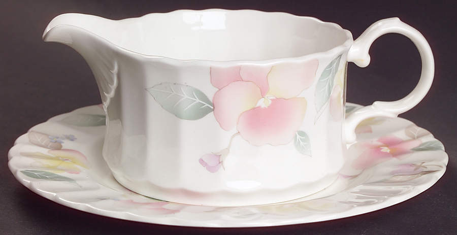 Silk Blossoms Round Gravy Boat & Underplate (Salad Plate) by Mikasa-1