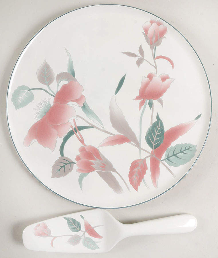 Silk Flowers Cake Plate & Solid Ceramic Server Set (Boxed) by Mikasa-1