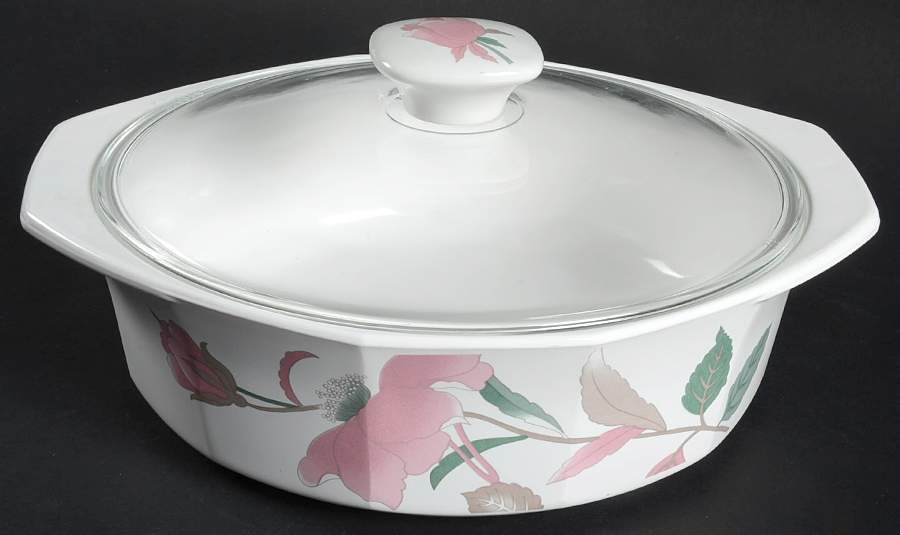 Silk Flowers 2 Qt Round Covered Casserole by Mikasa-1
