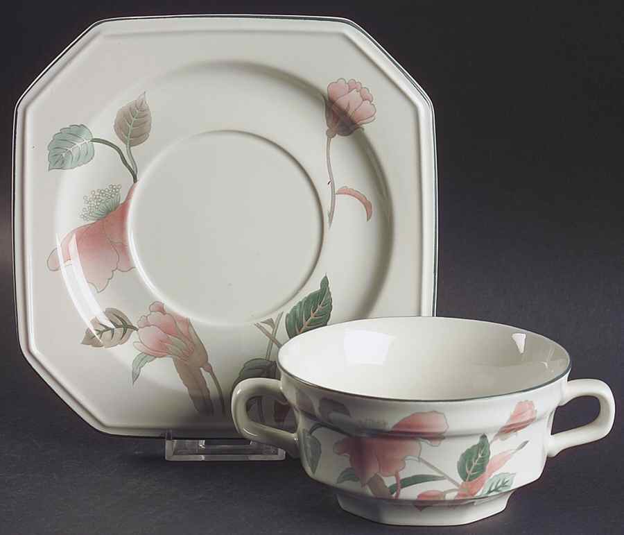 Silk Flowers Flat Cream Soup Bowl & Saucer Set by Mikasa-1