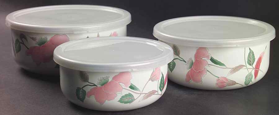 Silk Flowers (3 Piece) Metal Bowl W/Plastic Lids (5", 6", 7") by Mikasa-1