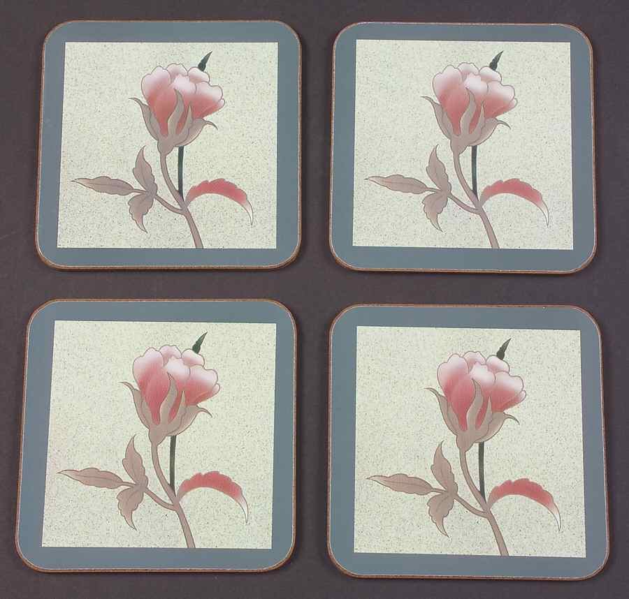 Silk Flowers (4 Pc) Cork Back Square Coaster Set by Mikasa-1