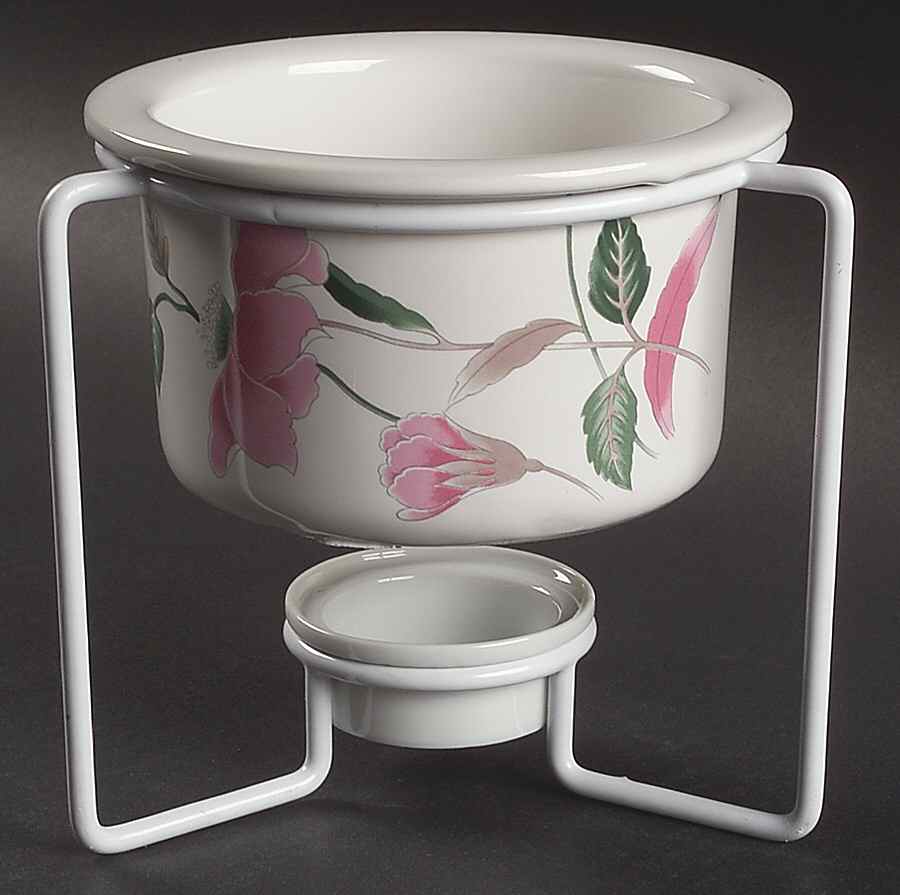 Silk Flowers Open Fondue Pot with Warmer Stand and Burner by Mikasa-1