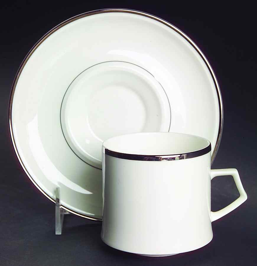 Silver Halo Flat Cup & Saucer Set by Mikasa-1