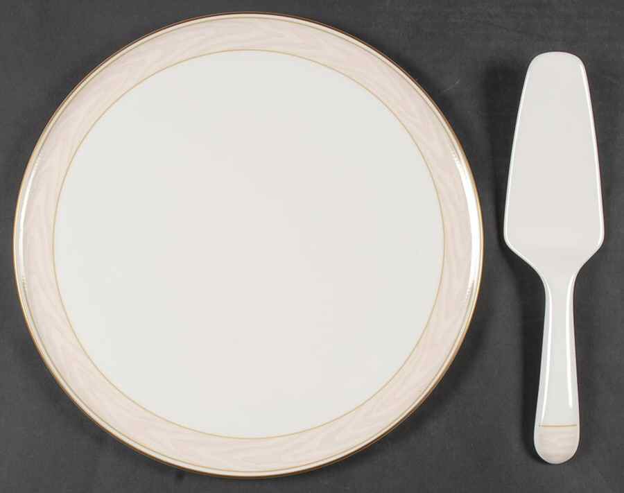 Silk Moire Cake Plate & Solid Ceramic Server Set (No Box) by Mikasa-1