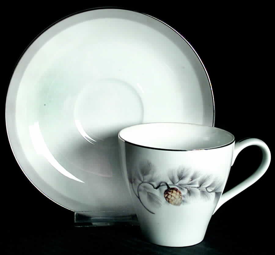Silver Pine Flat Cup & Saucer Set by Mikasa-1