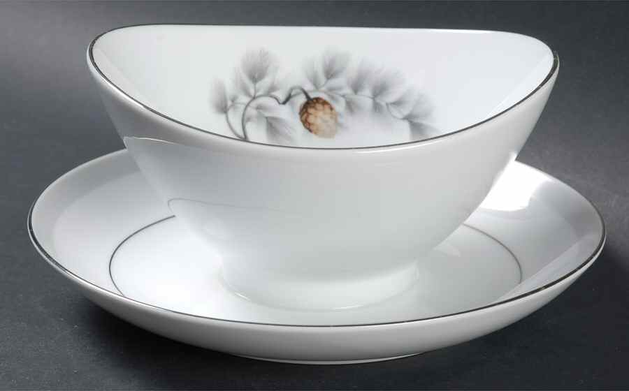 Silver Pine Gravy Boat with Attached Underplate by Mikasa-1