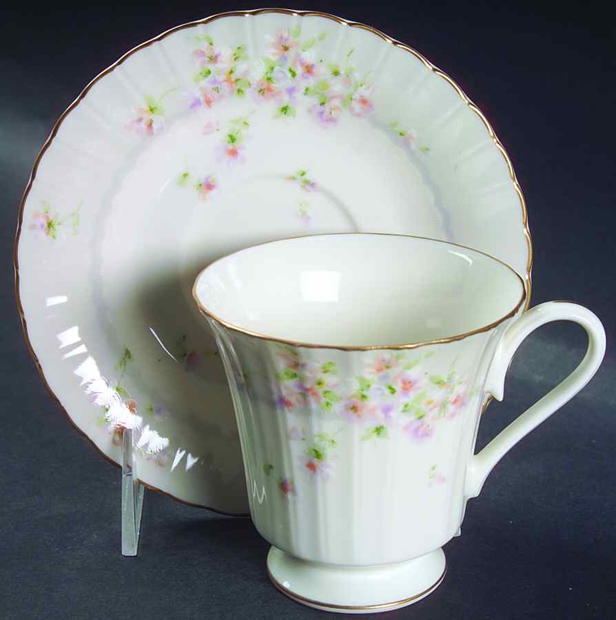 Silver Shadow Footed Cup & Saucer Set by Mikasa-1