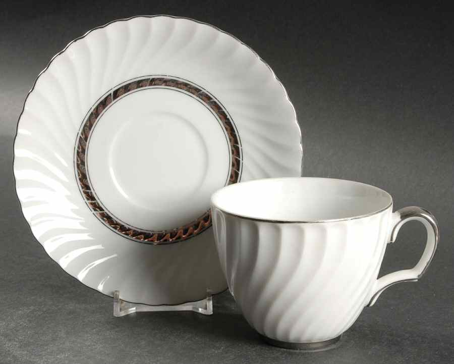 Silver Swirl Flat Cup & Saucer Set by Mikasa-1