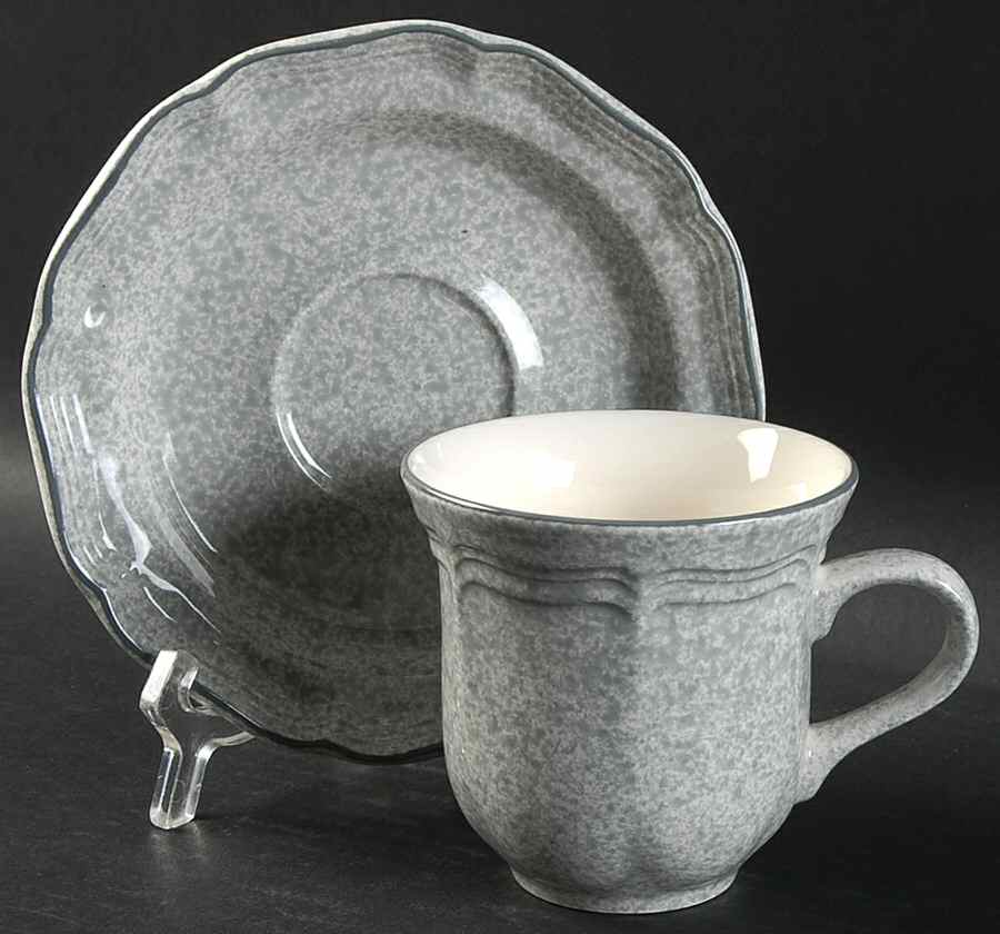 Stone Works Gray Flat Cup & Saucer Set by Mikasa-1