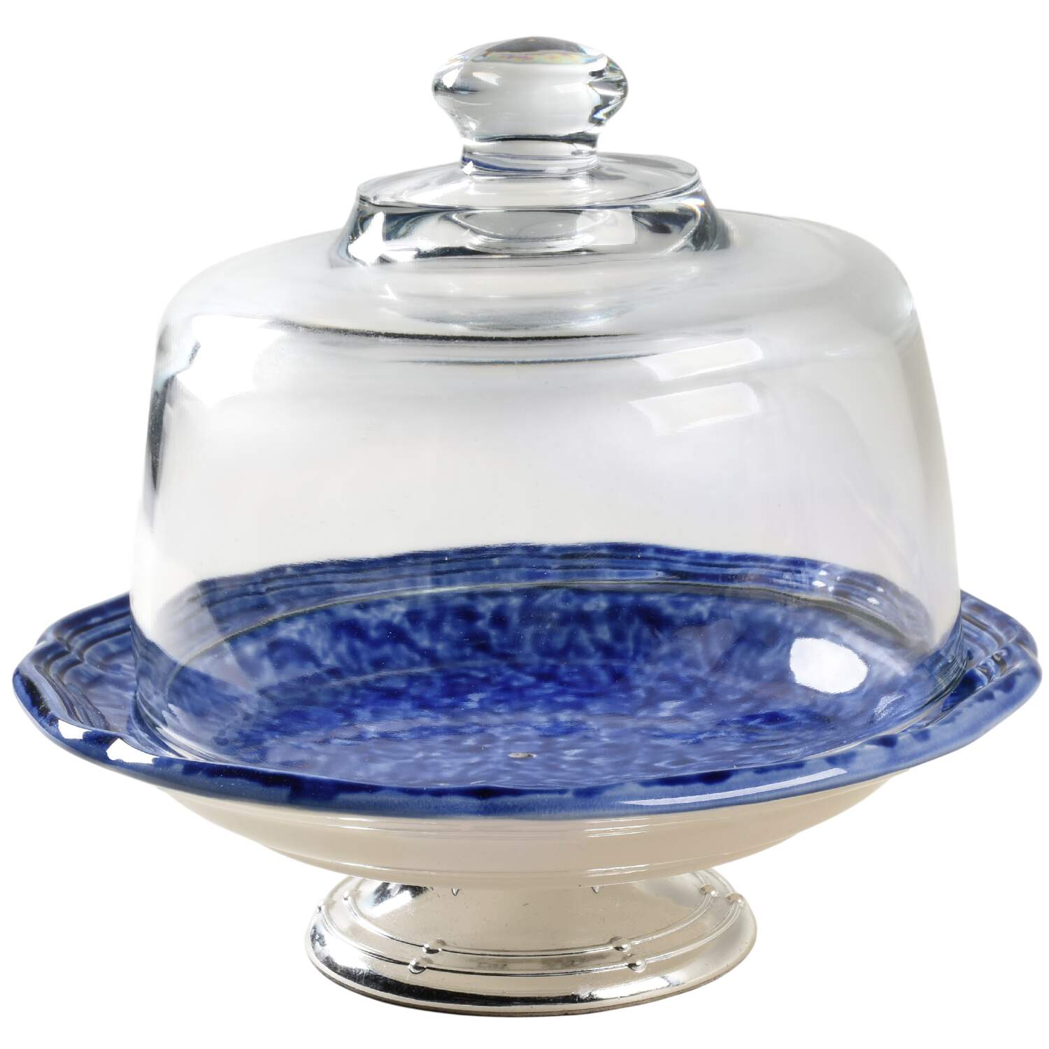 Sundown Blue 6 1/2"-7 1/2" Footed Cheese Plate w/ Glass Dome HC by Mikasa-1