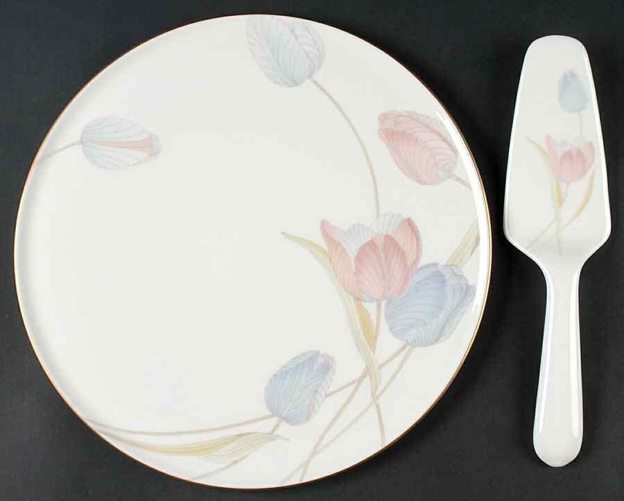 Swiss Garden Cake Plate & Solid Ceramic Server Set (No Box) by Mikasa-1
