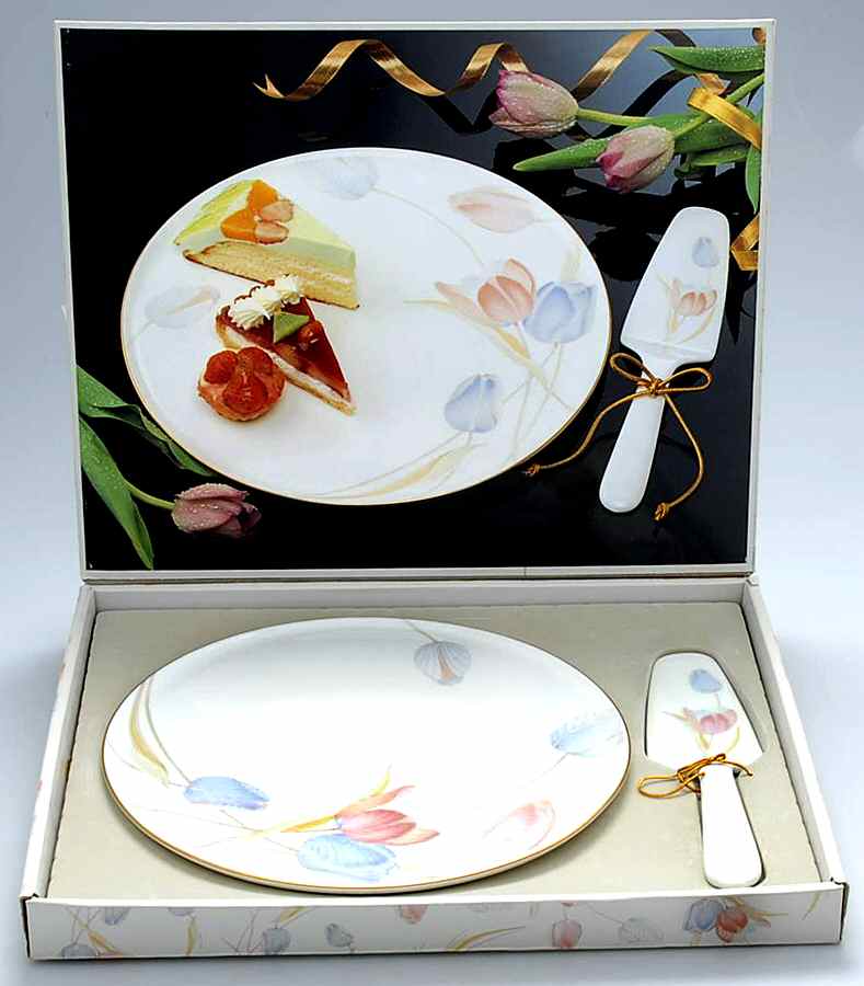 Swiss Garden Cake Plate & Solid Ceramic Server Set (Boxed) by Mikasa-1
