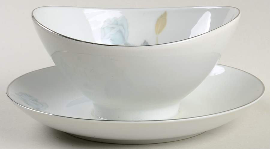 Tea Rose Blue Gravy Boat with Attached Underplate by Mikasa-1