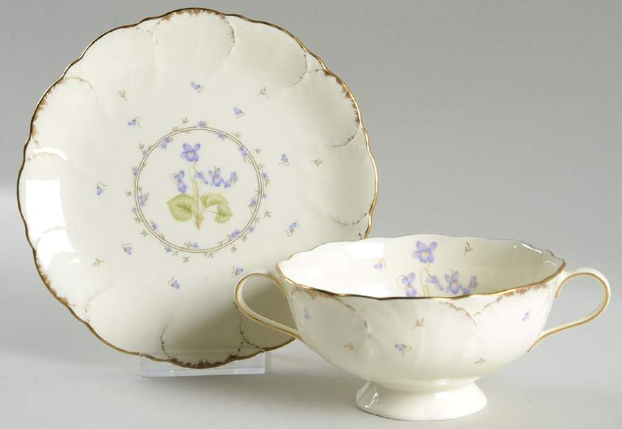Tender Violets Footed Cream Soup Bowl & Saucer Set by Mikasa-1