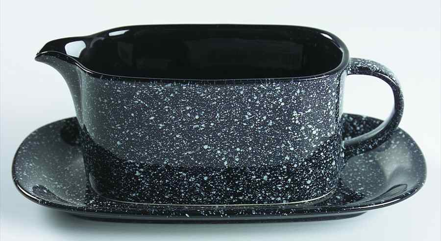 Ultrastone Black White Gravy Boat & Underplate (Relish/Butter) by Mikasa-1