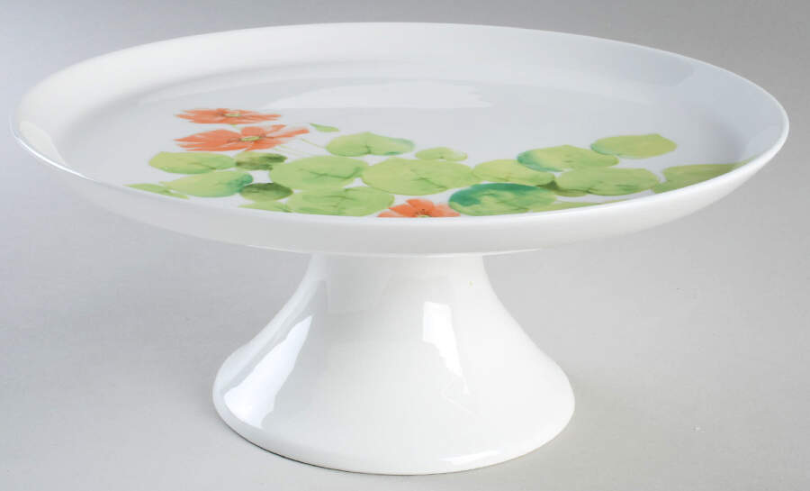 Water Lilies Peach Footed Cake Plate by Mikasa-1